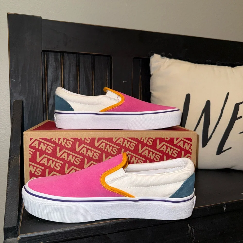 Vans Pink and White Slip-Ons with Orange Trim - Picture 2 of 8